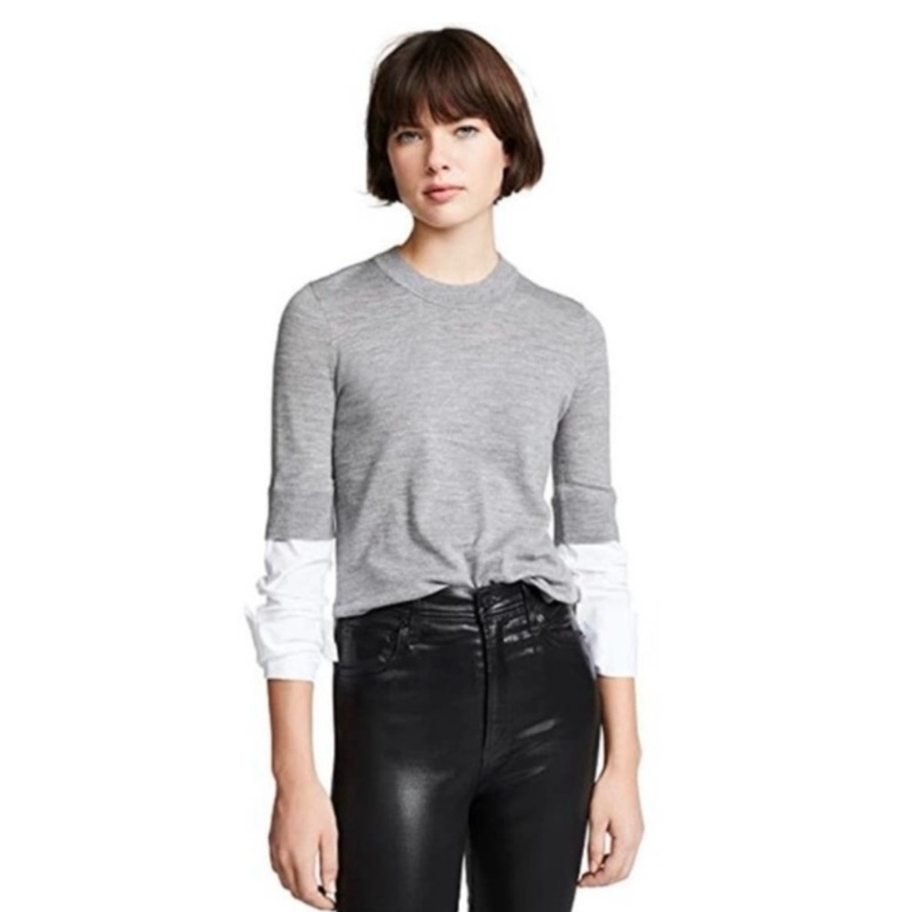 Veronica Beard Grey Roscoe Layered Crew Neck Sweater Size M